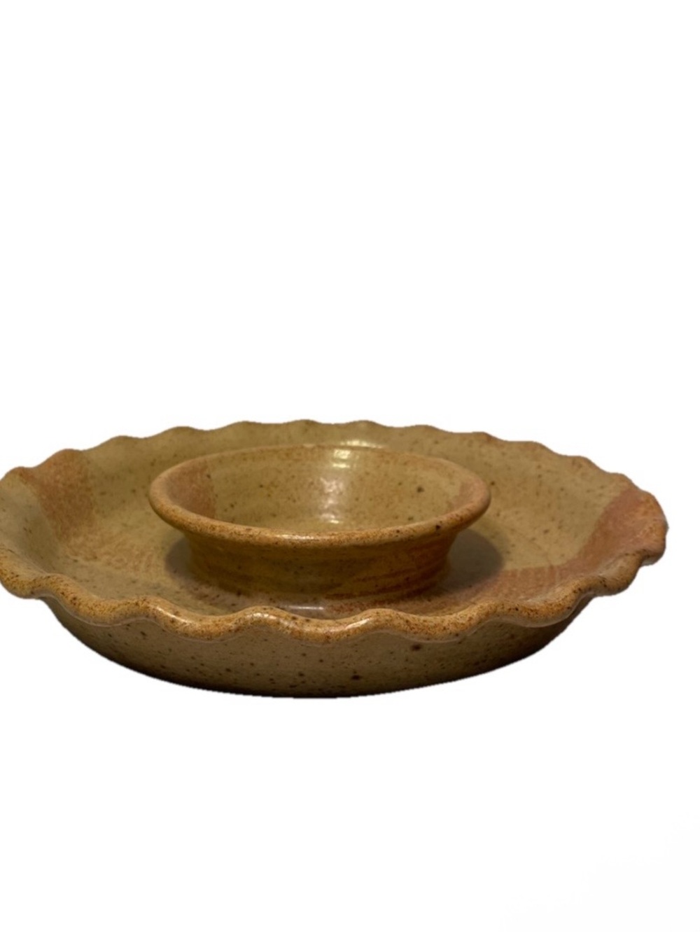 Stoneware Chip and Dip Platter. Shrimp Cocktail Dish Handmade Pottery
